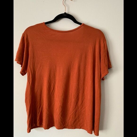 Flynn Skye brick/burnt orange color short-sleeved deep v-neck top, size Small - Picture 5 of 6
